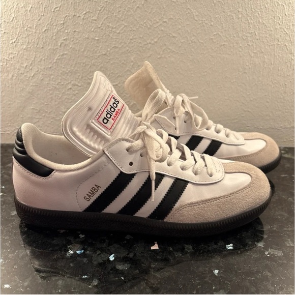 Adidas Samba White Black Stripes Gray Suede Sneakers Mens 7.5 - Picture 5 of 8